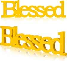 Blessed Letter Table Sign Standing Rustic Yellow 