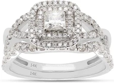 Moissanite Infinity Double Halo Engagement Ring 1.00CT 14K White Gold Plated