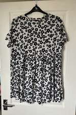 New Look Black & White Floral Smock Dress/top - Size 12 - cotton