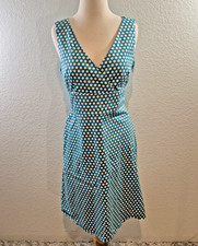 Spense Women's DRESS sz 12 M Teal White Polkadot Short Sleeve Knee Length Lined
