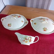 Vintage Regency Covered Vegetable Dish British Anchor Pottery x2 , Gravy jug x 1