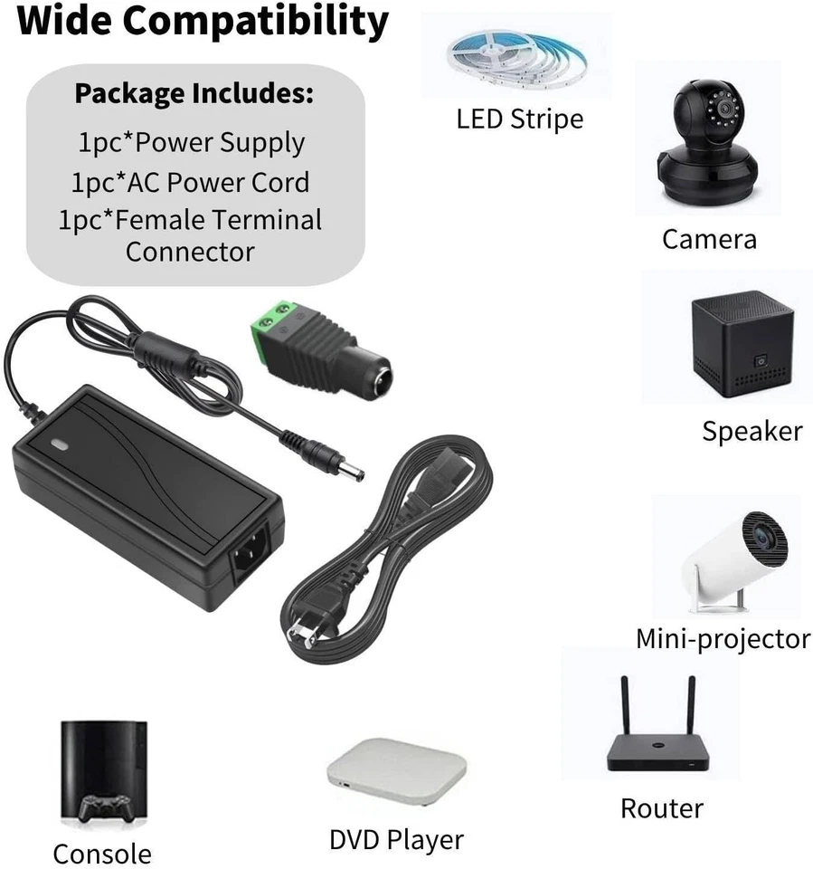 电源 交流电转直流适配器 适用于 5050 LED 灯条 12V 1A 2A 3A 5A 6A 8A 10A — 第 2/4 张图片