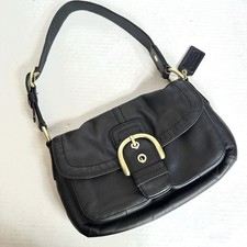 VTG Coach Soho Flap 11842 Y2K Black Leather Gold Buckle Shoulder Bag Dual Pocket