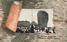 Balloon Ascension Salisbury Beach MA Crowd Scene Early Aviation Postcard Rare