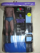 5 Pair Men's Fruit of the Loom Fashion Mid-Rise Briefs - Size 3XL (48-50")