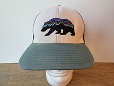 Patagonia Fitz Roy Bear Logo Light Blue White Gray Snapback Trucker Mesh Hat Cap