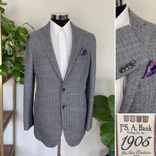 Jos A Bank 1905 Mens Two-Button Gray Blazer Cotton Wool Sport Coat Jacket 42L