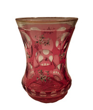 Becherglas Biedermeier Böhmen Emaille + Goldmalerei Tiefschliff handgeschliffen