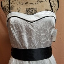 NWT Satin White Party Dress Sz 11 Rose Black Accents Sleeveless Spaghetti Strap