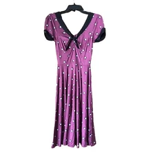 Unique Vintage x GB Pink Retro Rockabilly Clock Print Fit & Flare Dress Size XS