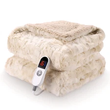 Electric Throw Blanket 50" X 60", Soft Faux Fur Heated Blanket with Large LED Di