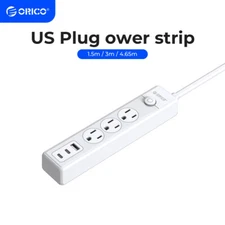 3 AC Outlets Surge Protector Power Strip w/ 3 USB 25 ft  Extension Cord Portable
