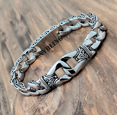 Mens Solid Stainless Steel Gothic Motorcycle Biker Chain Bracelet Wristband  Gift