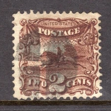 United States Scott # 113 VF Used 1869 2 Cent Post Horse and Rider Dark Brown