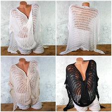 ♥️Oversize Loch Lochmuster Strick Netz Überwurf Tunika Pullover Italy 34-48 *485