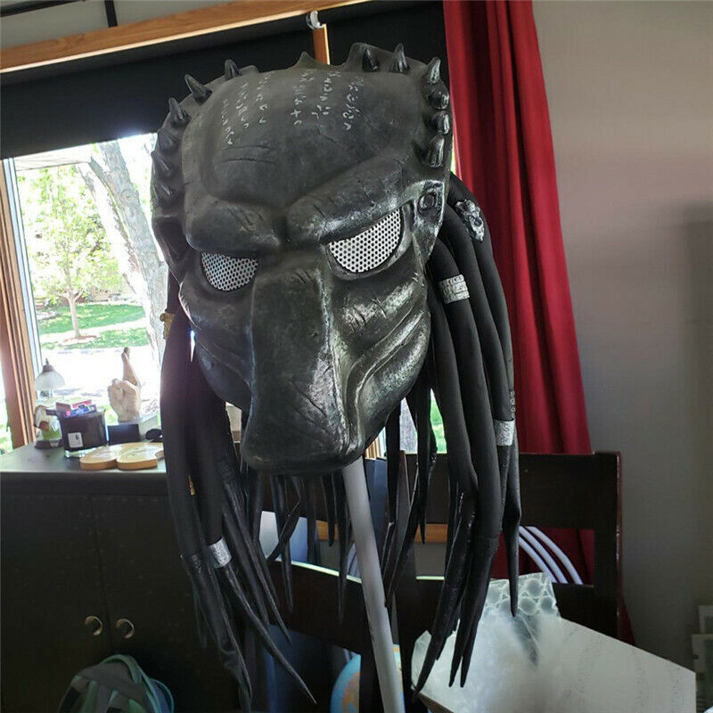 Predator Alien vs Predator Mask w/ Hair Halloween Cosplay Costume Mask Helmet BN