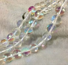 White 6-12mm Rainbow Moonstone Round Glossy Loose Beads 15" Exquisite