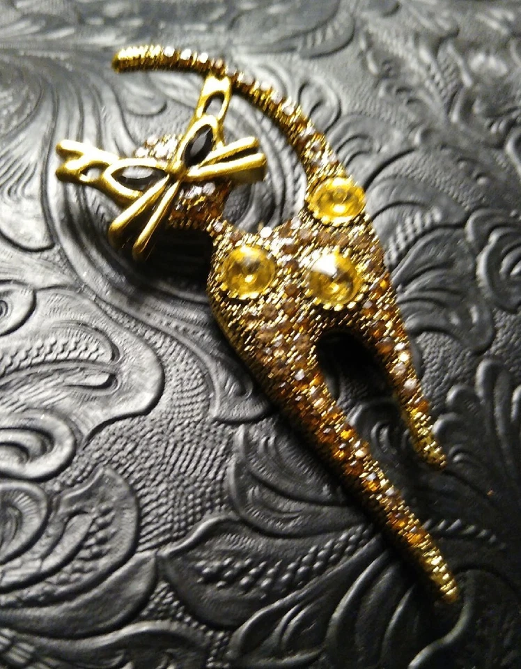 Broche prendedor gato Betsey Johnson 2,75" tonos naranja/bronce/dorado con pedrería ¡EXCELENTE ESTADO USADO! Foto 3 de 4