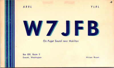 1948 W7JFB Miriam Brown Everett Washington Ham Amateur Radio QSL Card Postcard