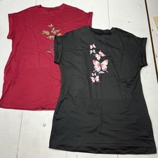 SHEIN Bundle Of 2 Short Sleeve Shirt Dresses Pockets Butterfly Graphics Womens L