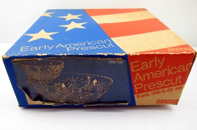 Vintage Anchor Hocking Early American Prescut 3 Piece Chip & Dip