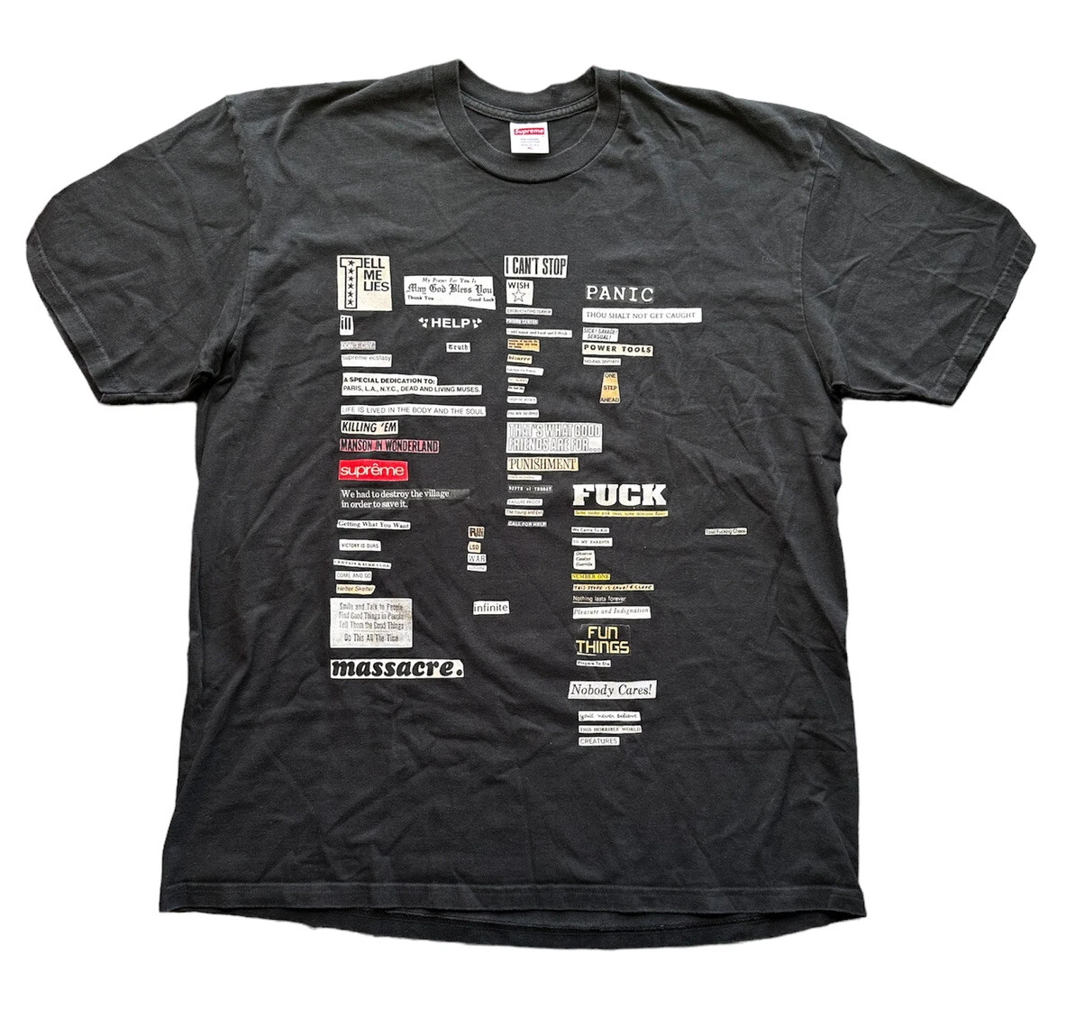 T shirt noir Supreme Cutouts taille XL FW18