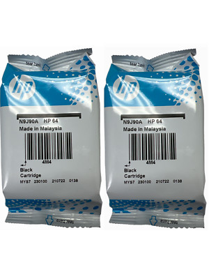 2 Pack HP #64 Black Ink Cartridge 64 N9J90AN NEW GENUINE