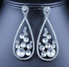 DANGLE CLEAR AUSTRIAN CRYSTAL RHINESTONE CHANDELIER EARRINGS PROM E919S SILVER