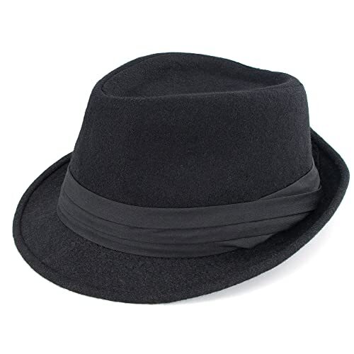 Men's Classic Short Brim Trilby Hat Gangster Fedora Wool Cap with Medium Black - Bild 1 von 7