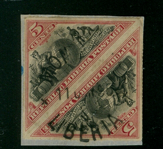 Liberia 1894, ROULETTE 5c triangle PAIR, RRR used #53 WATERLOW | eBay