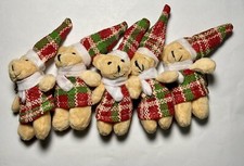 5pc 3in Small Plush Bear Christmas Tree Ornaments Decorated Hat Scarf Hanging