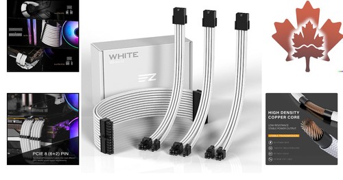 Premium PSU Extension Sleeved Cable Mod Bundle - 4 Pack - 300mm White - Picture 2 of 9