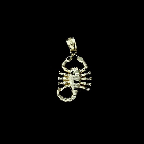 Real 10K Yellow Gold Diamond Cut Zodiac Sign Scorpion Pendant, 10KT Gold Charm - Picture 5 of 7