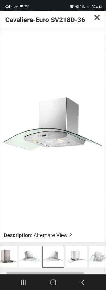 Cavaliere-Euro SV218D-36 900 CFM 36"W Pared Acero Inoxidable - Acero Inoxidable Foto 3 de 4