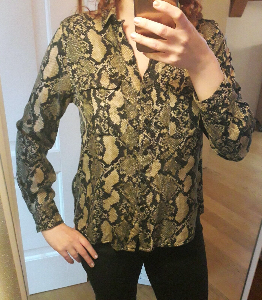 H&M camicia verde pitonata M/EU 38/IT 42 animalier blusa donna