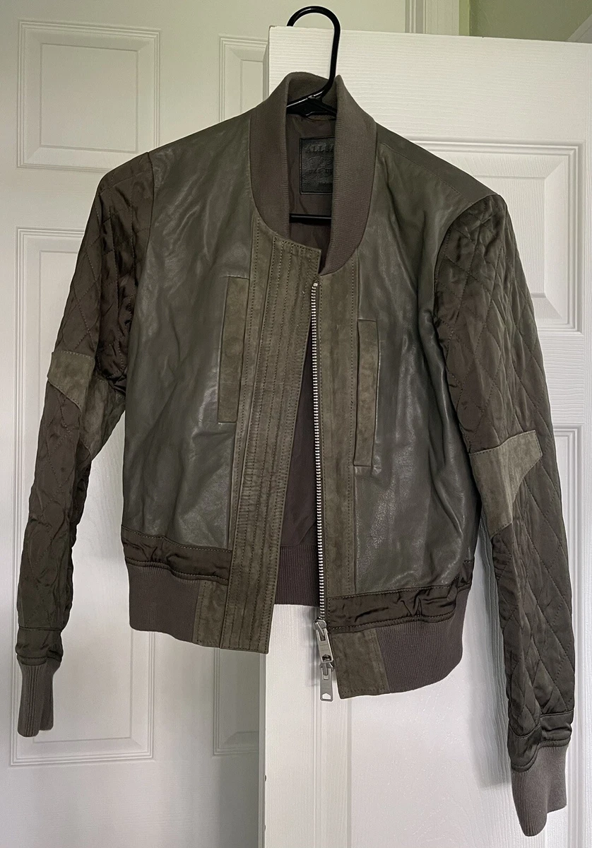 All saints green bomber jacket sales
