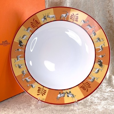 8月31日まで 希少 HERMESアフリカ プレート Hermes Porcelain Africa Orange Large Bowl Deep Plate Tableware