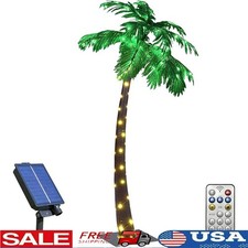 5FT Solar Powered Palm Tree W/ 56 LED Lights Sturdy Metal Base Outdoor Decor New