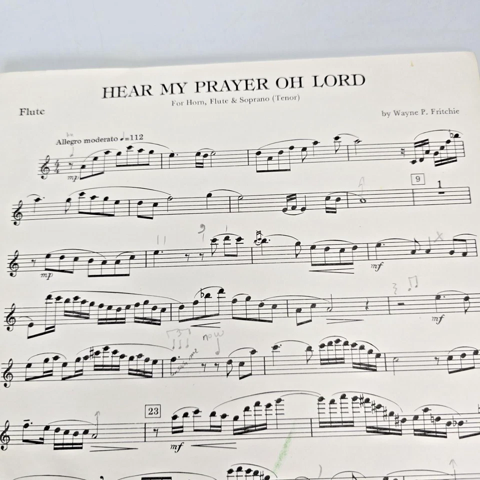 Hear My Prayer Oh Lord Sheet Music Score Fritchie French Horn Flute Soprano 1982 - Image 4 of 4
