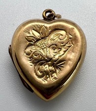 Antique c1890 Stamped 9ct Gold Back & Front Locket Pendant 2cm 2.4g Steampunk