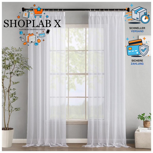 Gardinen Voile Mit KräUselband 2Er Set 140X225 Cm Weiß FüR Wohnzimmer 2 StüCk-image