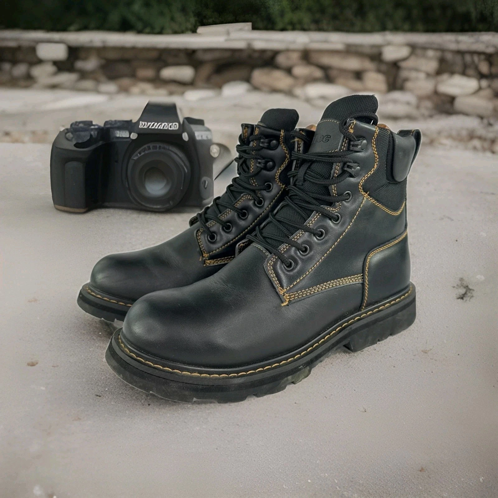 APIS Mt. FiTec Motorcycle Work Boot US 8 D Black Leather Soft Toe Lace-Up Boots