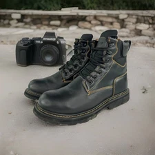 APIS Mt. FiTec Motorcycle Work Boot US 8 D Black Leather Soft Toe Lace-Up Boots 