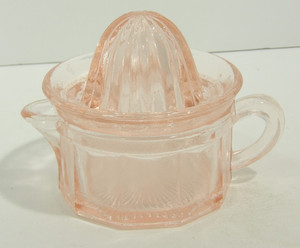 Vintage Pink Depression Glass Juicer Reamer Pitcher 2pc Set