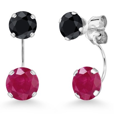 14K White Gold Ruby and Black Sapphire Stud Earrings for Women | 3.38 Cttw |