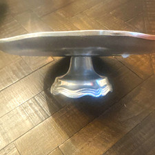 Round Silver Matte Metal Cake Stand Pedestal, 12in, 1 Tier, Scalloped Edge