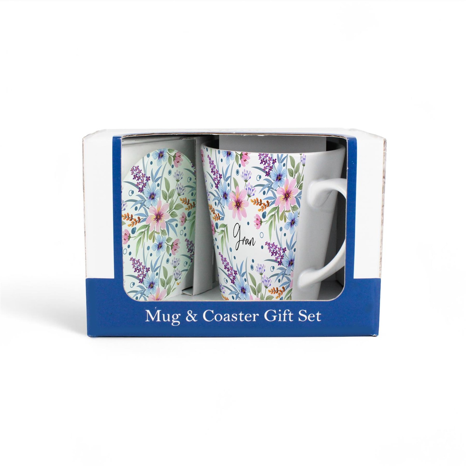 Pastel Flowers Gran Mug & Coaster Gift Set - Floral Latte Cup Gifts for Her