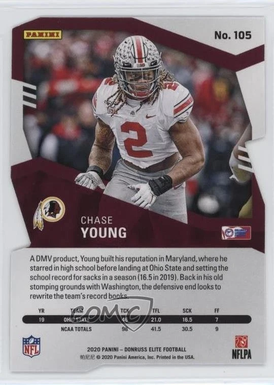 2020 Panini Donruss Elite Rookies Status Red Die-Cut /5 Chase Young Rookie RC - Image 2 of 2