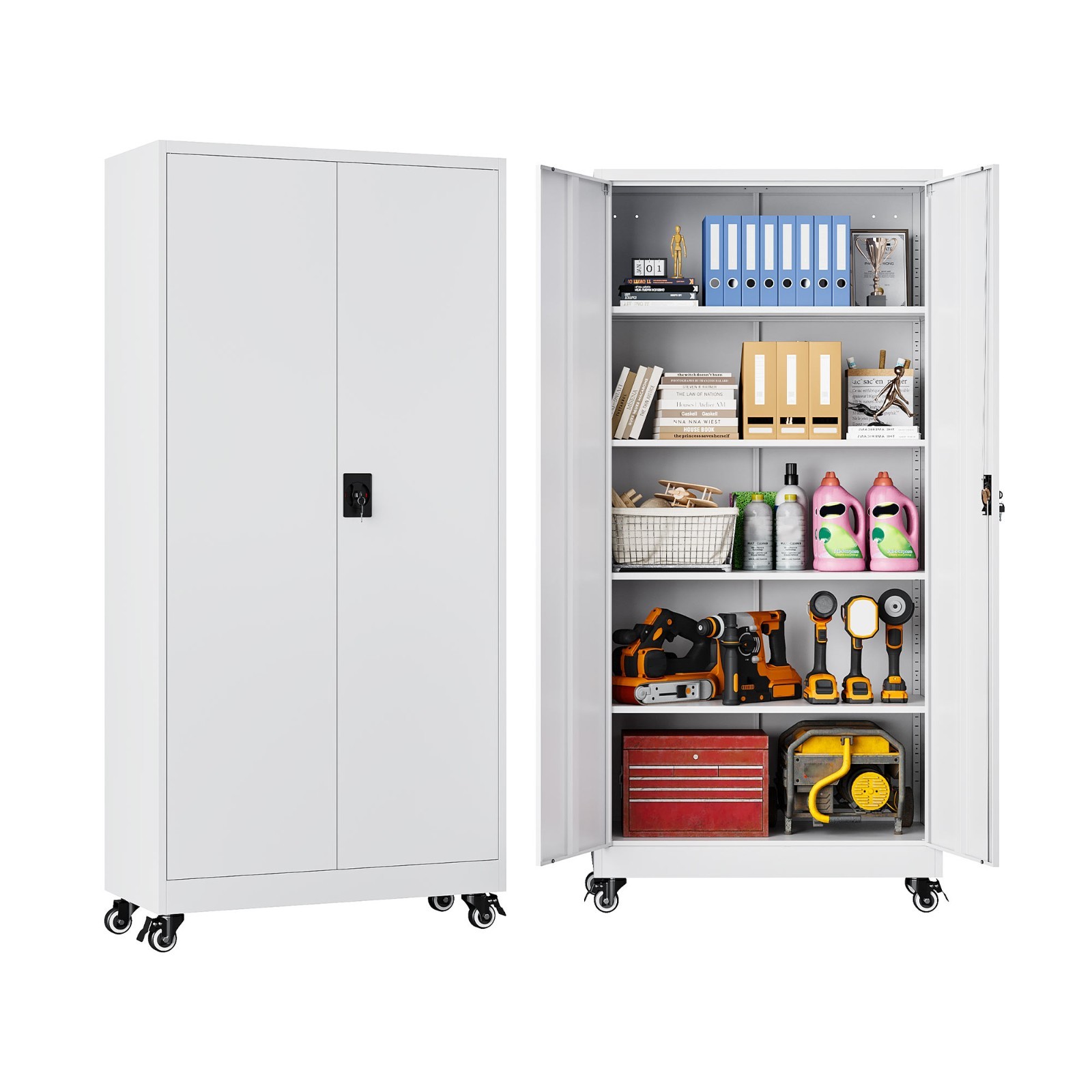 75" Rolling Metal Garage Cabinet with Locking&Adjustable Shelves for Home/Garage