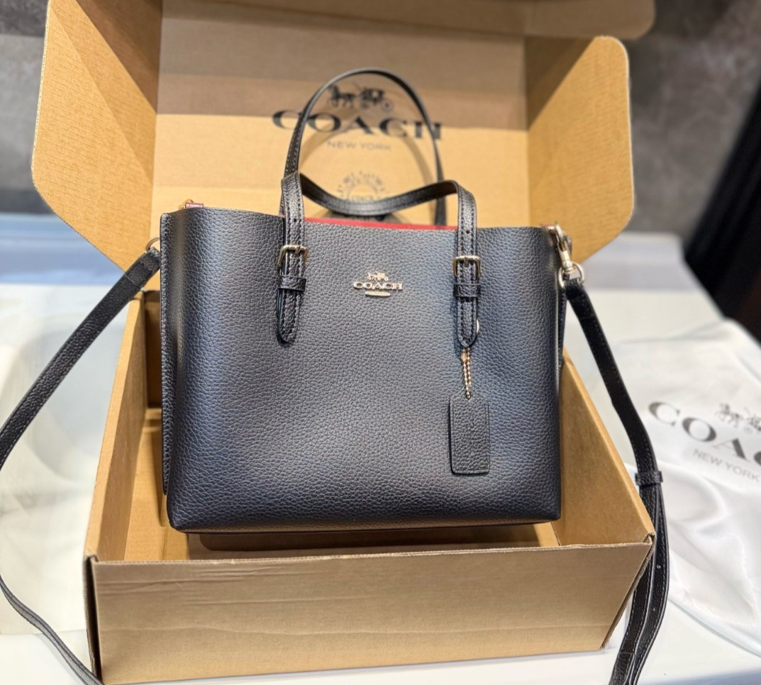 NWT COACH Mollie Tote Bag 25 hand bag in Black Signature Coated Canvas  Outlet